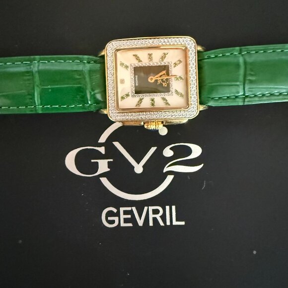 GV2 by Gevril Women\'s Padova Gemstone Swiss Quartz Diamond Accent Green NEW main image 4